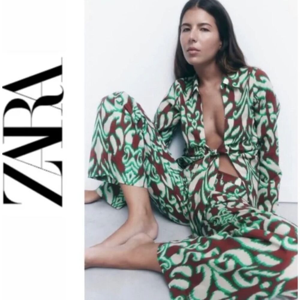 NWT Zara Selena Blouse XS Bell Sleeve Boho Tie Front Blouse